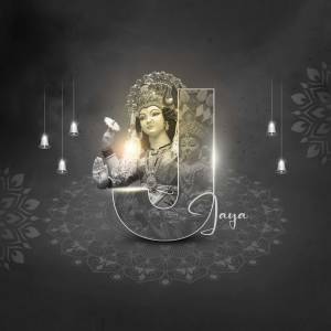 Goddess Durga portrait integrated with the letter 'Jaya'