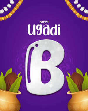 Ugadi festival greeting with the letter B and traditional decorations