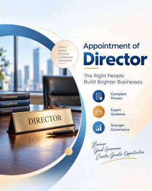 Professional office desk with a Director nameplate, representing a corporate appointment announcement.