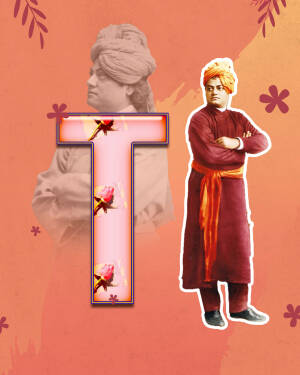 A creative image featuring Swami Vivekananda integrated with the letter 'T'.
