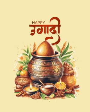 Ugadi festival illustration with traditional elements