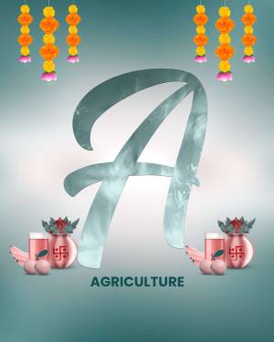 Letter A with floral decorations and agriculture theme
