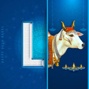 Image depicting a cow and the letter 'L' with a festive background for Vach Baras