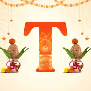 Teej festival celebration with letter T and traditional decorations