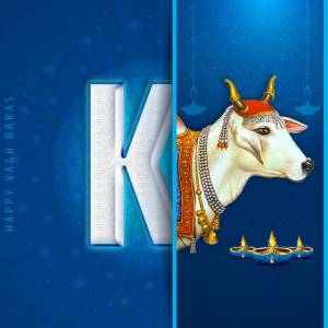 Image depicting a cow and the letter 'K' with a festive background for Vagh Baras