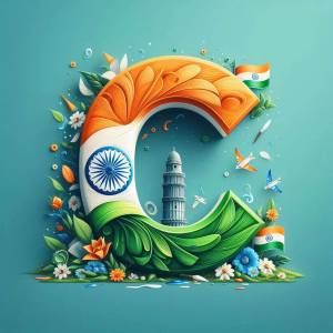 Letter 'C' decorated with Indian flag colors, flowers, and landmarks