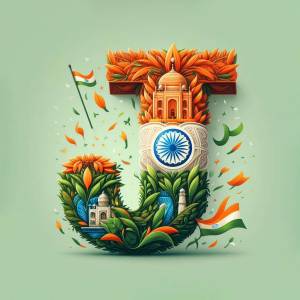 Letter 'I' creatively designed with Indian landmarks and the national flag.