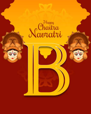 Chaitra Navratri festive greeting with Durga face and the letter B