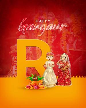 Gangaur festival greeting with traditional dolls and decorations