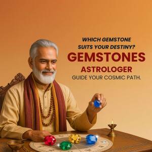 Astrologer with gemstones, offering guidance on choosing the right gemstone for your destiny.