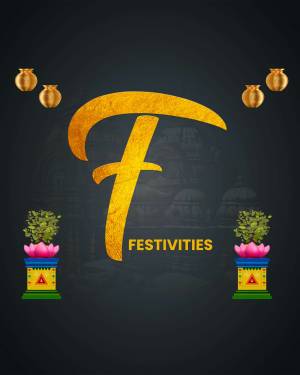 Golden letter F with traditional Indian decorations for festivals