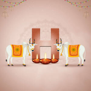 Makar Sankranti illustration with cows and diyas