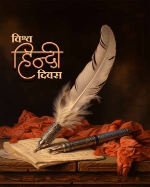 Image depicting Hindi Diwas with a quill, ink, and open book