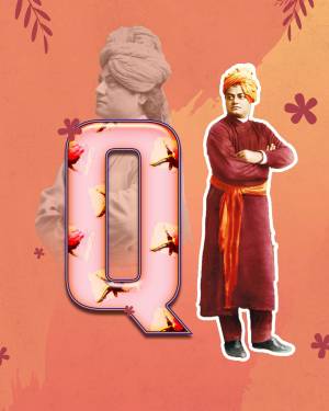 Image featuring Swami Vivekananda alongside a stylized letter 'Q' with floral accents.