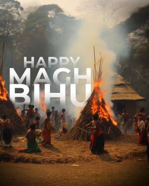 People celebrating Magh Bihu with a bonfire