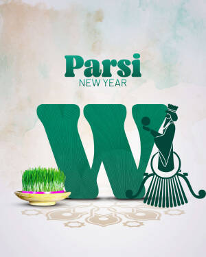 Parsi New Year Nowruz greeting with letter W and traditional elements