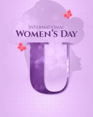 International Women's Day graphic featuring a silhouette of a woman's face and the letter 'U'.