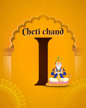 Image depicting Cheti Chand celebration with a portrait of Jhulelal and the Sindhi letter 'Je'