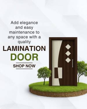 Advertisement for a lamination door with a modern design.