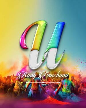 Colorful Rang Panchami image with the letter 'U'