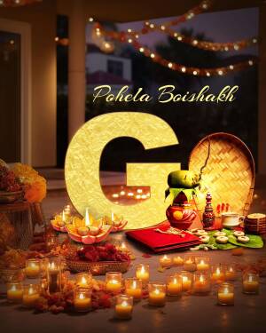 Pohela Boishakh festive setup with letter G and traditional elements