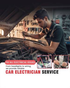 Car electrician working on engine wiring