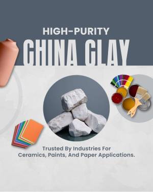 Image showcasing high-purity china clay with related tools and applications.