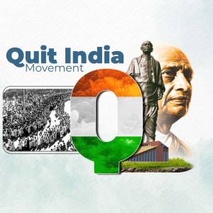 Image commemorating the 81st anniversary of the Quit India Movement featuring Mahatma Gandhi and the Indian flag.