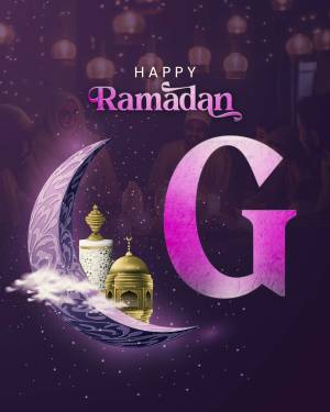 Ramadan Kareem greeting with crescent moon and lanterns