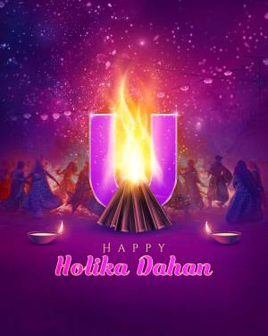 Holika Dahan celebration with a large 'U' shaped bonfire