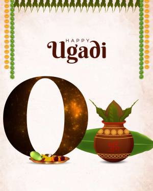 Ugadi festival greeting with traditional elements