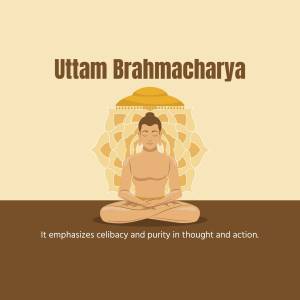 Illustration of a meditating figure with text about Uttam Brahmacharya