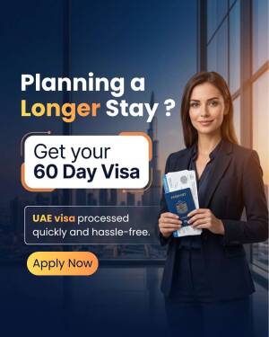 Professional woman holding passport for 60 day UAE visa application