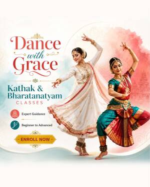 Two Indian classical dancers performing Kathak and Bharatanatyam in traditional costumes.