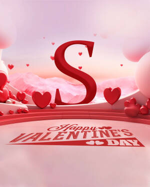 Red letter S with hearts and Valentine's Day greeting