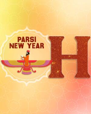 Parsi New Year graphic with a Faravahar symbol and the letter 'H'