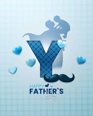 Silhouette of a father and son with a large letter Y and Father's Day decorations.