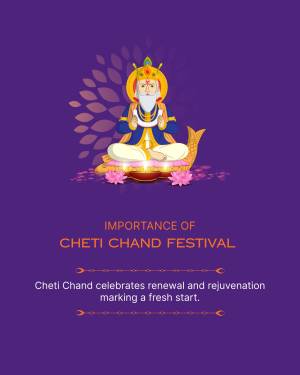 Illustration of Lord Jhulelal with text about Cheti Chand Festival
