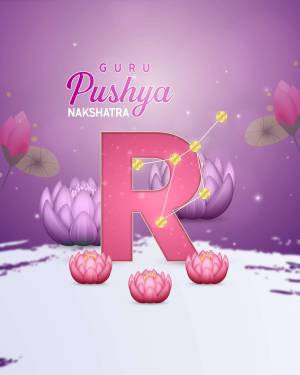 Pushya Nakshatra astrological illustration with lotus flowers and constellation