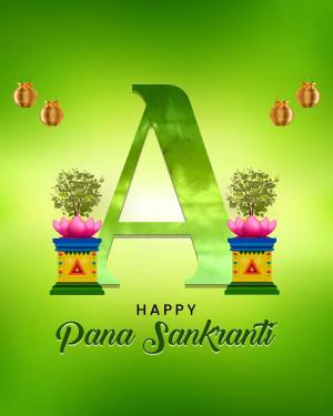 Pana Sankranti festival greeting with letter A and lotus flowers