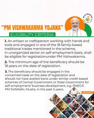 PM Vishwakarma Yojana eligibility criteria poster with Narendra Modi's image