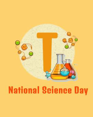 Illustration for National Science Day featuring a large letter 'T' with science-related imagery.