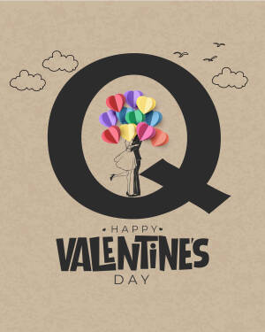 Letter Q with a couple and balloons for Valentine's Day