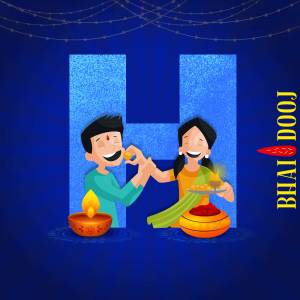 Illustration of a brother and sister celebrating Bhai Dooj