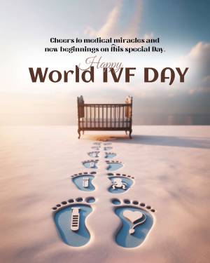 World IVF Day graphic with baby footprints and a crib