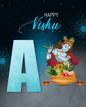 Vishu festival greeting with Lord Krishna and traditional elements