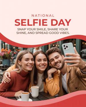 Three friends taking a selfie at a cafe for National Selfie Day