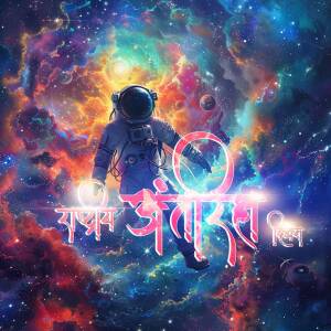 Astronaut floating in a vibrant nebula with album title 'Yatharth Samantar'
