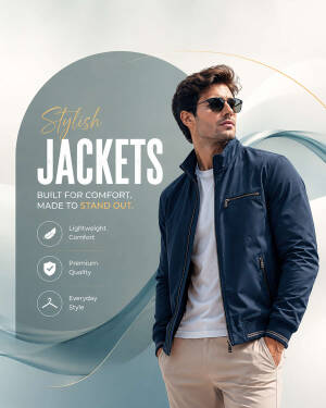 A stylish man wearing a dark blue jacket, showcasing premium quality and comfortable everyday style