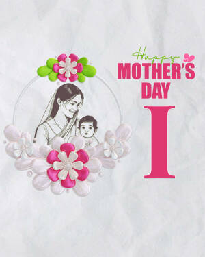 Illustration of a mother and baby with floral decorations for Mother's Day